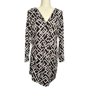 Newport News - Black and White Geometric Print Dress - Size L